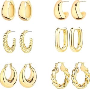 ALLHOLA 6 Pairs 14K Gold Hoop Earrings
