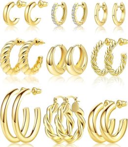 Adoyi 9 Pairs Gold Hoop Earrings
