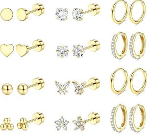 Jstyle 14K Gold Flat Back Earrings