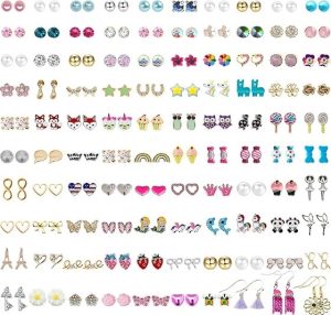 NEWITIN 100 Pairs Colorful Cute Earrings
