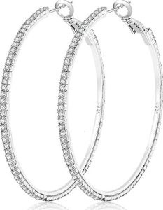 OOOPEL Thin Rhinestones Round Hoop Earrings