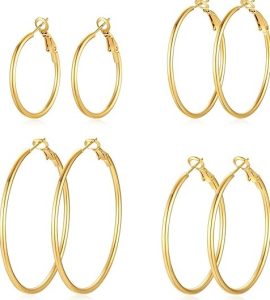 PICKBEAU 4 Pairs Silver Gold Hoop Earrings
