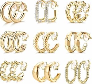 THUNARAZ Gold Clip on Earrings