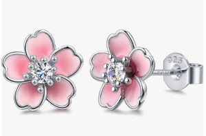 AllenCOCO Pink Flower Earrings for Women