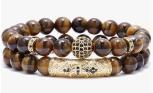BOMAIL 8mm Tiger Eye Stone Beads Bracelet