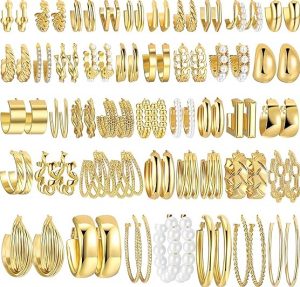 FAXHION 42 Pairs Gold Statement Earring Pack
