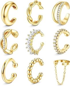 FIBO STEEL Ear Cuffs Earrings for Attached Earlobes