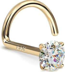 GEMQUEEN 14K Gold Nose Ring Stud