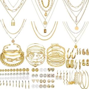 NEWITIN 69 Pieces Costume Gold Jewelry Set