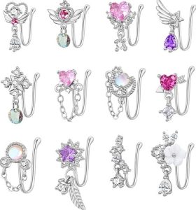 PLOMFOV 12Pcs Fake Nose Rings
