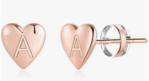 Turandoss Heart Initial Stud Earrings
