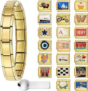 GEMOSA Gold Italian Charm Bracelet Set