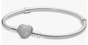 Pandora Moments Sparkling Heart Clasp Snake Chain Bracelet