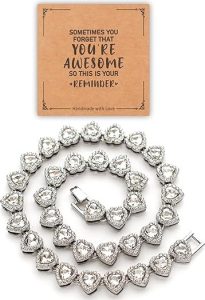 Fasone Rhinestone Hearts Silver Tennis Necklace