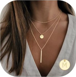 Initial Layered Necklace for V Neck Dress