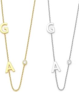 JEWEE DIAMOND 14k Sideways Initial Gold Necklace