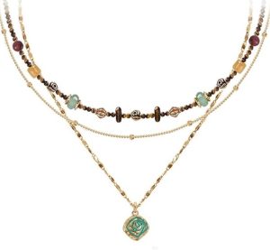 MASW Boho Layered Beaded Necklace