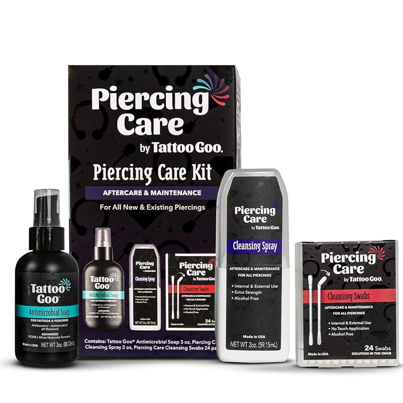 Tattoo Goo 3-Piece Piercing Care Kit with Soap Spray Swabs - Aftercare