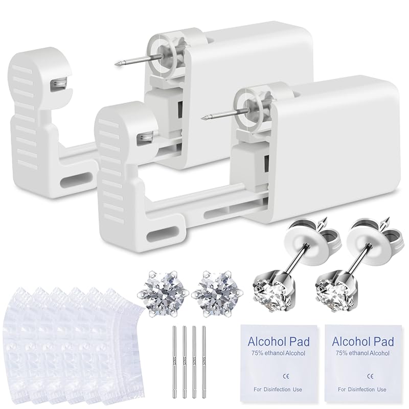 Anzero Disposable Ear Cartilage Piercing Gun Kit Sterile CZ Studs Pain
