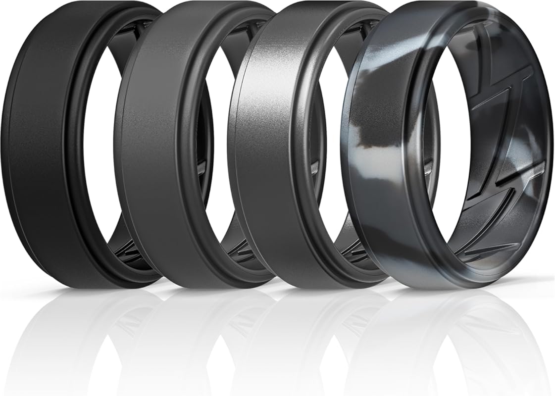 ThunderFit Men's 8mm Wide 2mm Thick Silicone Wedding Rings Breathable 
