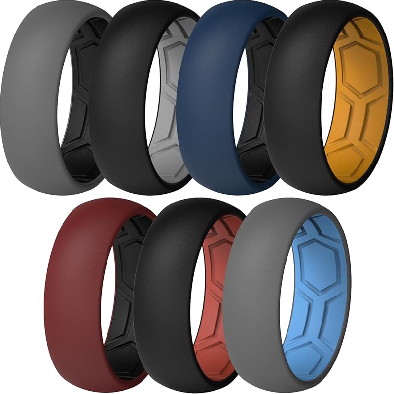 ThunderFit Men's Air Groove 7.8mm Wide 1.8mm Thick Silicone Rings Vari
