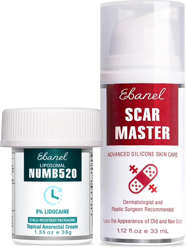 Ebanel Lidocaine Numbing Cream Bundle with Advanced Silicone Scar Gel 