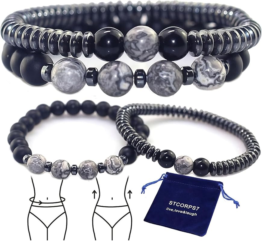 Adjustable Hematite Magnetic Healing Bracelet for Lymph Drainage, Arth