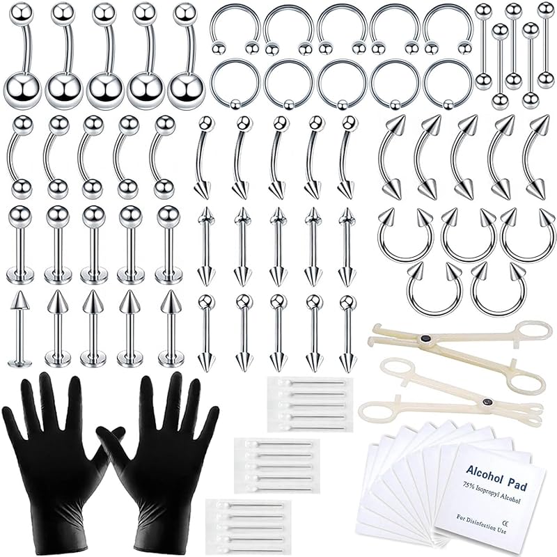 A-minusone 84PCS Body Septum Piercing Kit 14G 16G Tools Jewelry for No