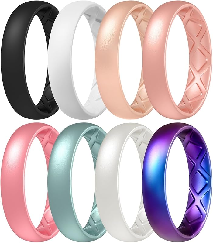 Egnaro Women's Silicone Engagement Rings 5.5mm Wide 2mm Thick Breathab