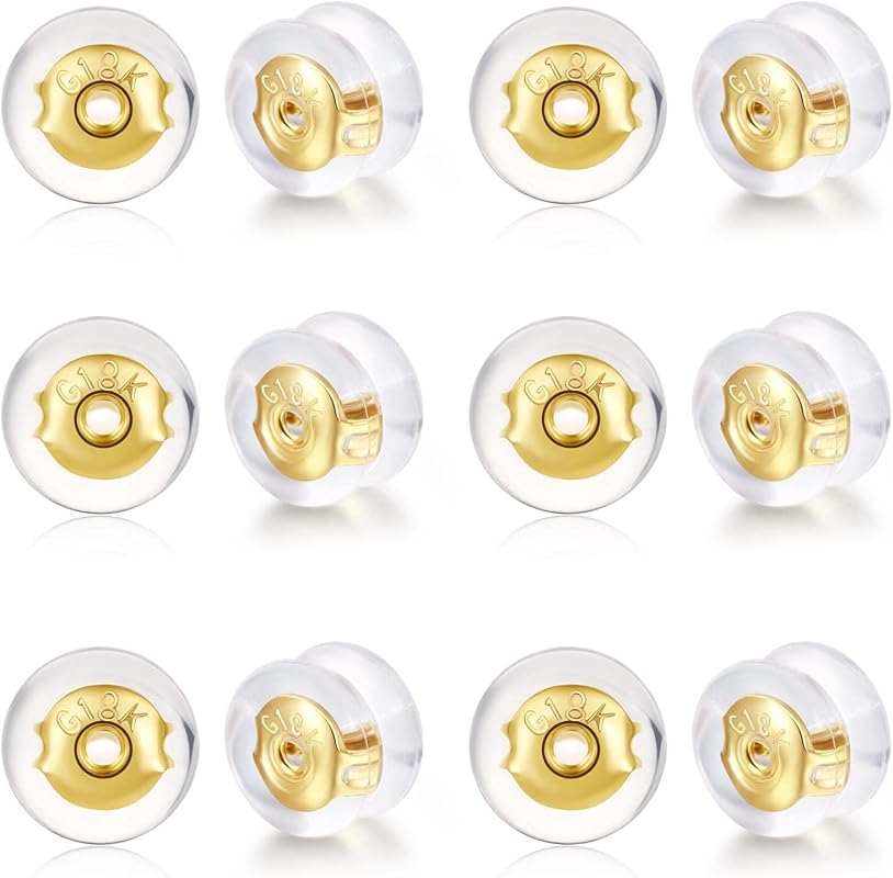 Kerryjewl 18K Gold Locking Secure Silicone Earring Backs Hypoallergeni