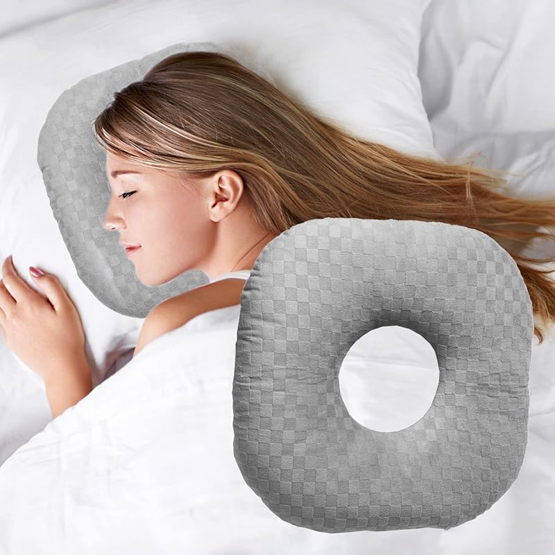 O-Shaped Cotton Ear Piercing Pillow for Side Sleepers Relieving CNH, E