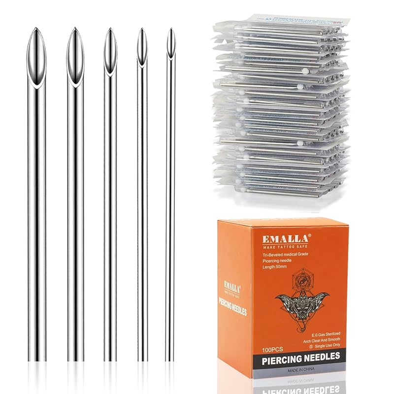 100pcs Mixed 12G-20G Hollow Sharp Piercing Needles for Ear Nose Lip Be