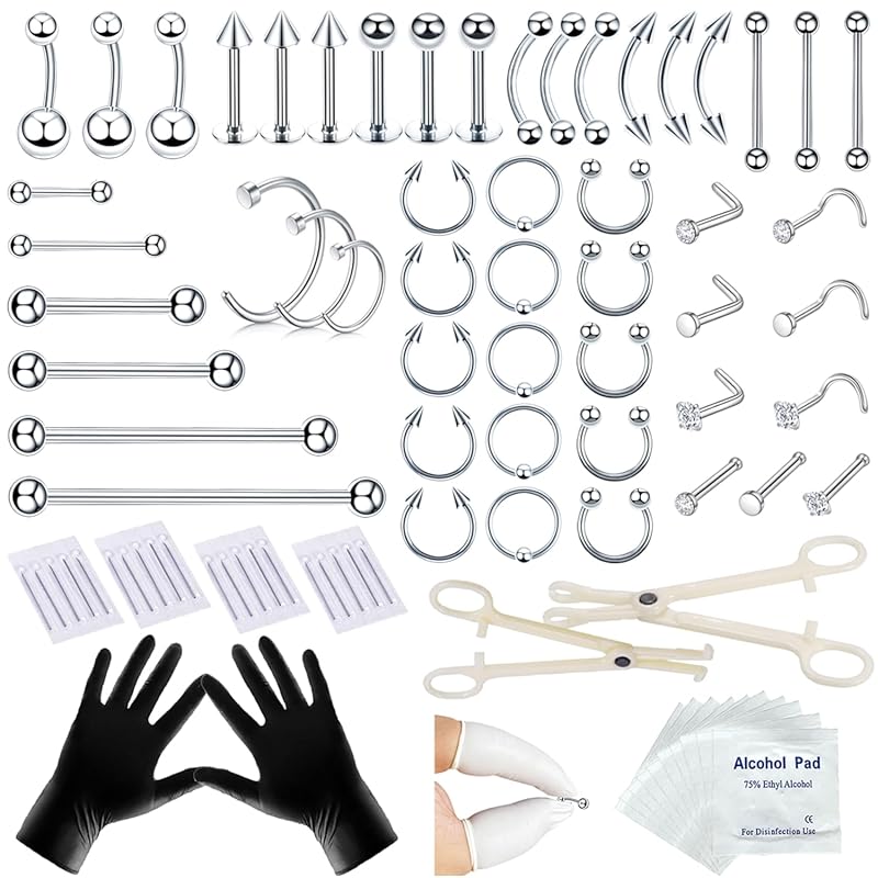 TKKUY 80PCS Nose Piercing Kit Stainless Steel 12G-20G Needles Jewelry 