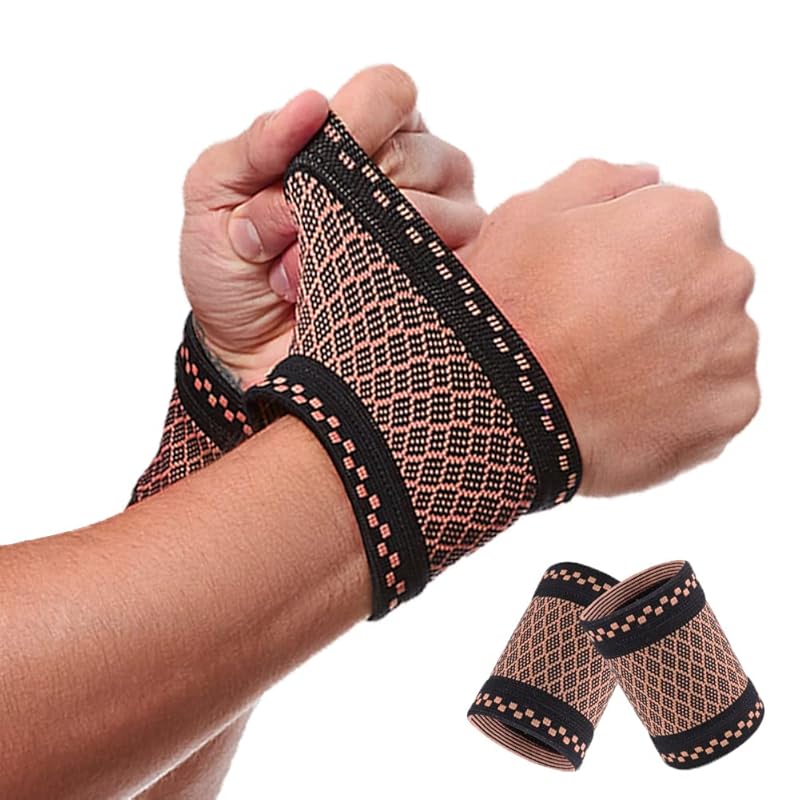 Copper 2-Pack Elastic Wrist Compression Braces Sleeves for Tendonitis 
