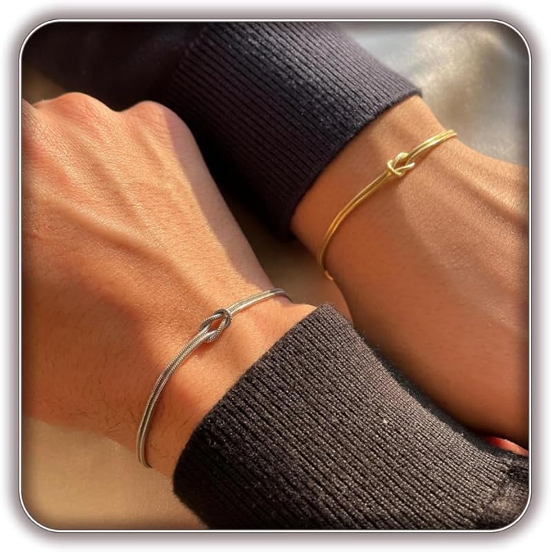 Dainty Gold Love Knot Matching Bracelets for Couples - 14K Gold Plated