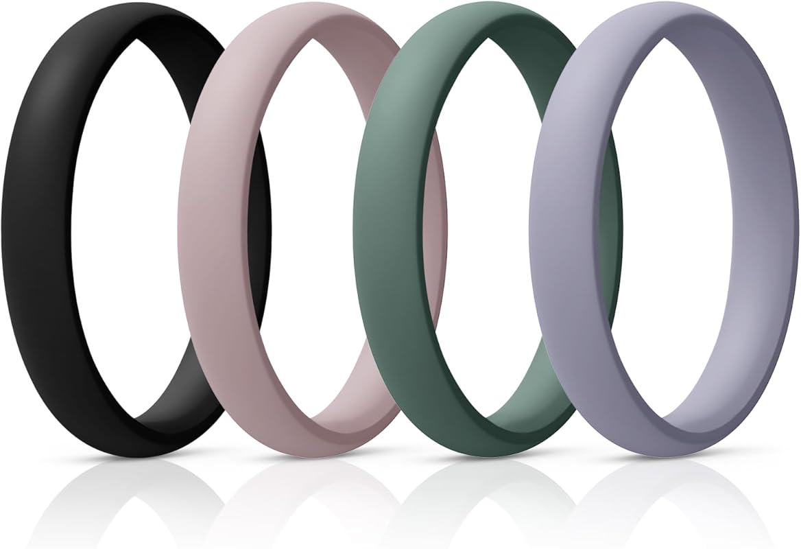 Egnaro Women's Thin Stackable Silicone Wedding Bands Set, 2.5mm Wide R