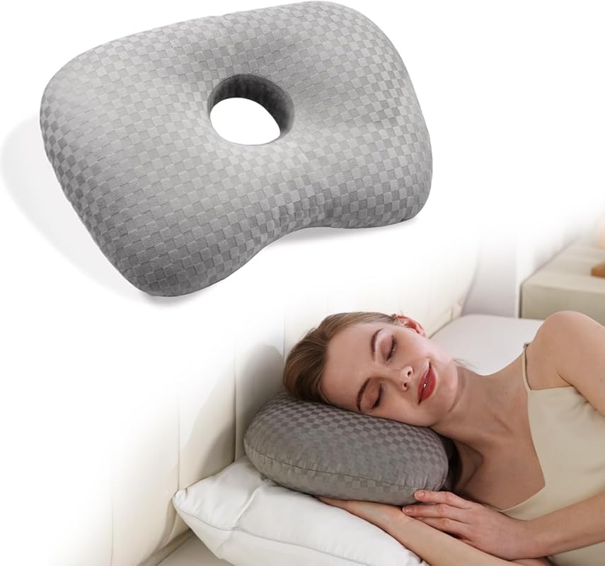 Adjustable Washable Ear Piercing Pillow with Hole for Side Sleepers, C