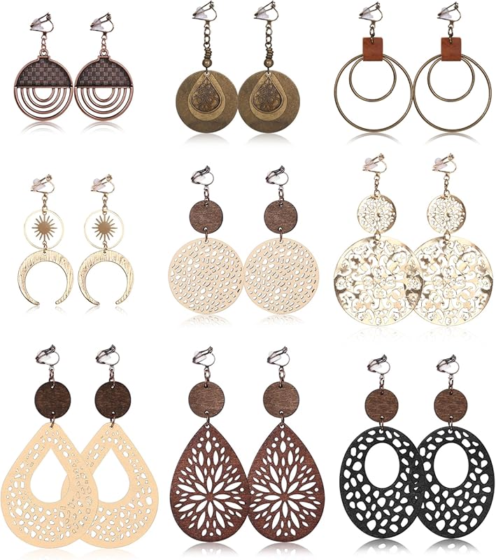 Thunaraz Bohemian Clip-On Dangle Earrings for Women Trendy Lightweight
