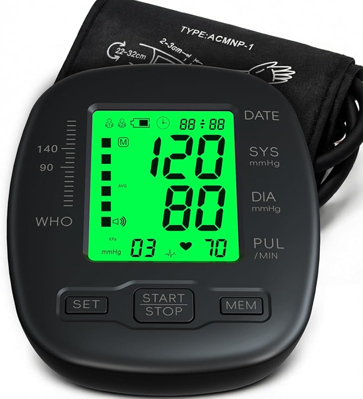 Accurate Upper Arm Blood Pressure Monitor with Adjustable Cuff Backlit