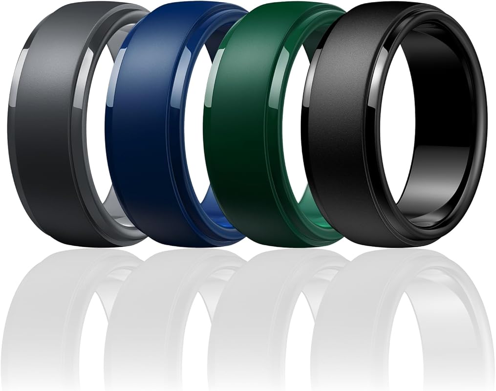 Egnaro Classic Black Men's Silicone Wedding Rings Hypoallergenic Rubbe