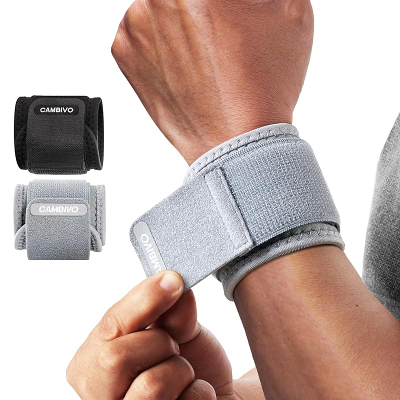 CAMBIVO 2-Pack Adjustable Compression Wrist Wraps Braces for Carpal Tu