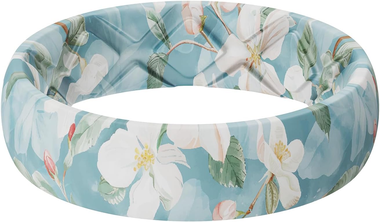 Egnaro Women's Silicone Statement Rings 5.2mm Wide 2mm Thick Printed F