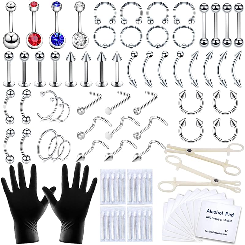 TKKUY 89-Piece Body Piercing Kit Stainless Steel Jewelry 12G-20G Needl