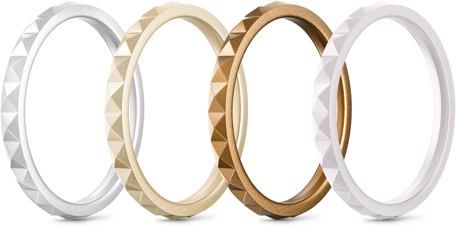 Egnaro 2.5mm Wide 2mm Thick Women's Silicone Wedding Bands Gold Silver