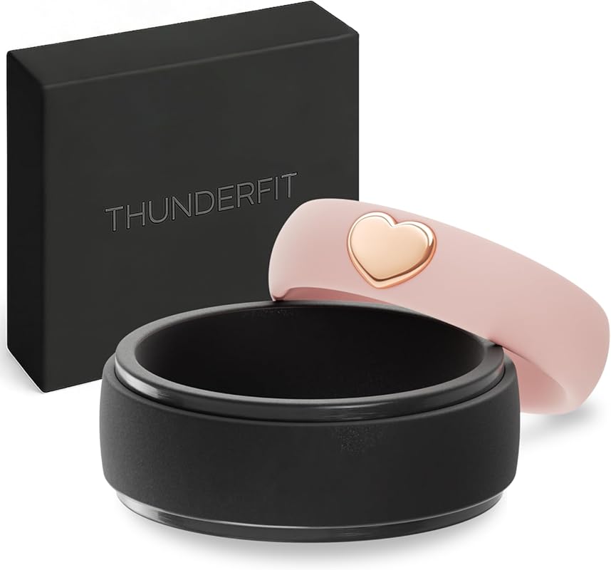ThunderFit Silicone Wedding Rings Couples Him Her 2-Pack Rubber Bands 