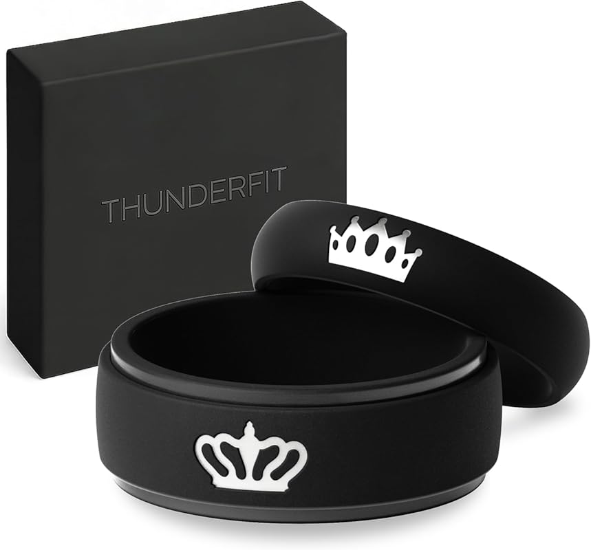 ThunderFit 2-Pack Silicone Wedding Rings for Couples with Crown King Q