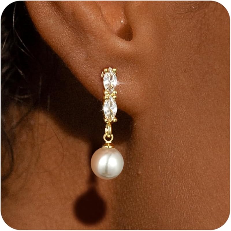 Awinesn Pearl Clip on Earrings for Women 14K Gold Silver Plated Cubic 