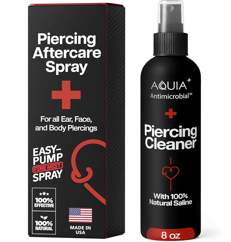 8oz Saline Piercing Aftercare Spray, Ear Septum Belly Nose Body Pierci