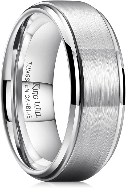 King Will Classic Tungsten Wedding Band for Men, Step Edge Polished Fi