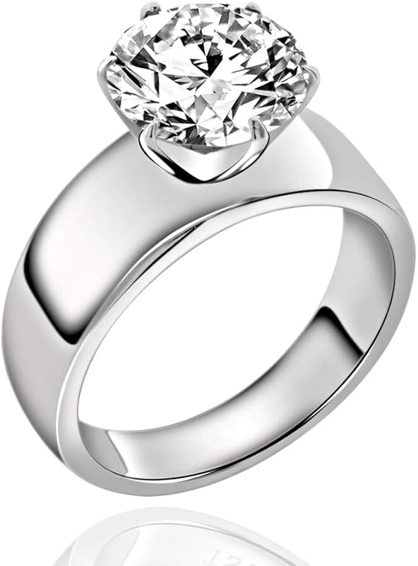 Sparkling Stainless Steel 4 Carat Round Cubic Zirconia Solitaire Engag